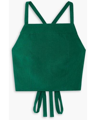 Three Graces London Wendy Cropped Cutout Linen Top - Green