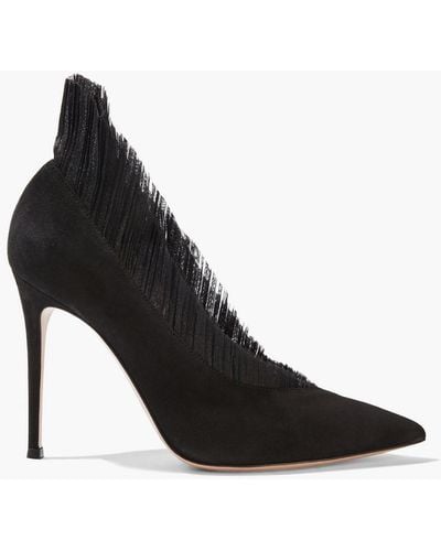 Gianvito Rossi Divine 105 Ruffled Tulle And Suede Court Shoes - Black