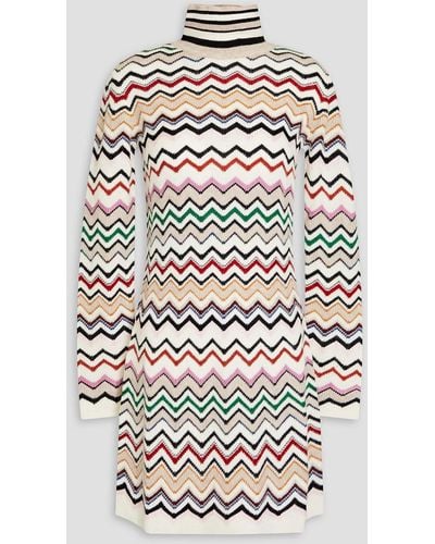 Missoni Striped Knitted Mini Turtleneck Dress - White
