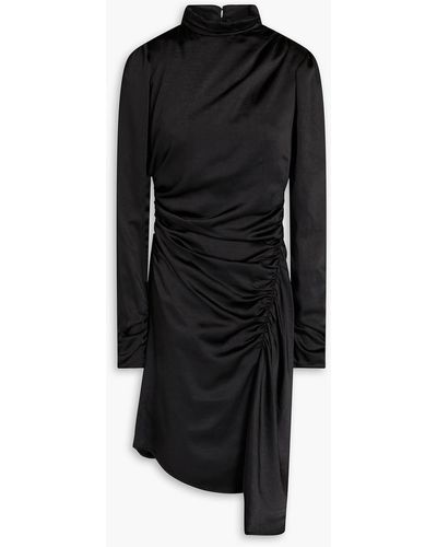 A.L.C. Asymmetric Ruched Satin-crepe Mini Dress - Black
