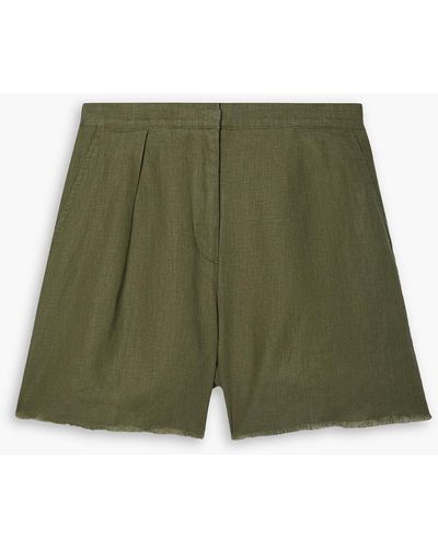 ATM Frayed Pleated Linen Shorts - Green