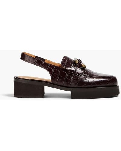 FRAME Le Begonie Embellished Croc-effect Leather Slingback Loafers - Black
