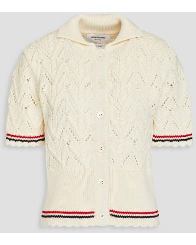Thom Browne Pointelle And Cable-knit Merino Wool Cardigan - Natural