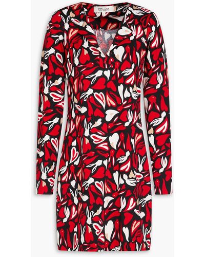 Diane von Furstenberg Reina Printed Silk And Cotton-blend Jersey Mini Dress - Red