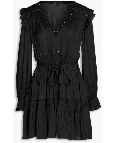 Maje Rinode Studded Satin Mini Dress - Black
