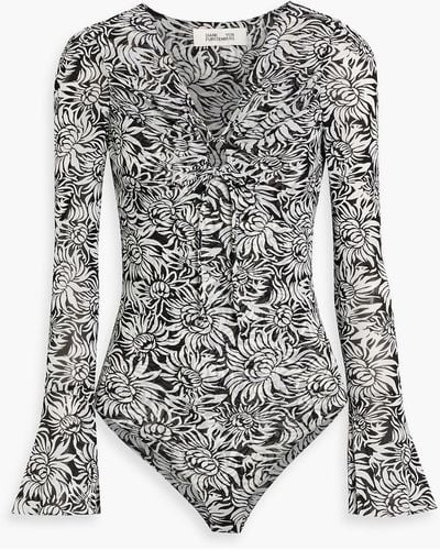 Diane von Furstenberg Lyric Floral-print Stretch-mesh Bodysuit - White
