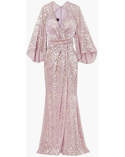 Talbot Runhof Bologne robe aus voile aus jacquard mit leopardenmuster in metallic-optik - Pink