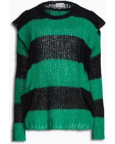 Red(V) Ruffled Striped Knitted Sweater - Green