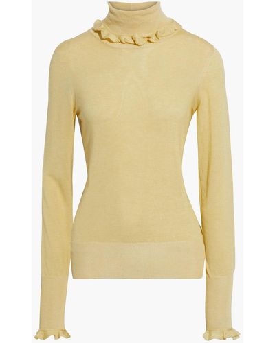 Victoria Beckham Ruffle-trimmed Knitted Turtleneck Sweater - Yellow