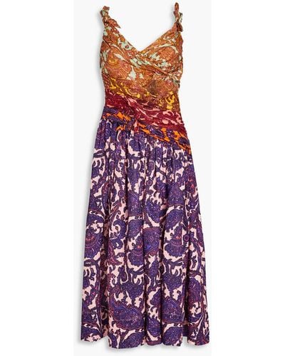 Zimmermann Cutout Knotted Printed Linen Midi Dress - Purple