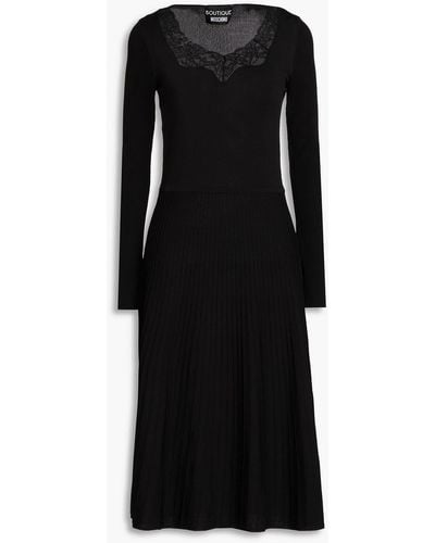 Boutique Moschino Lace-trimmed Stretch-knit Midi Dress - Black
