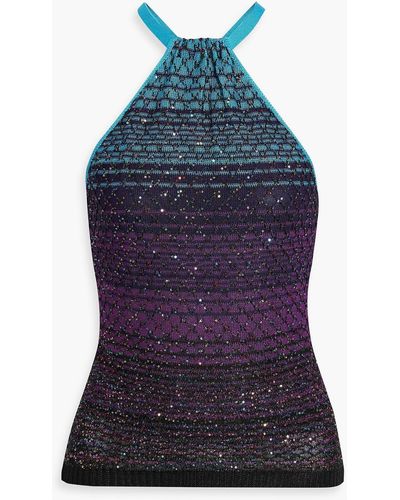 Missoni Sequin-embellished Crochet-knit Halterneck Tank - Blue