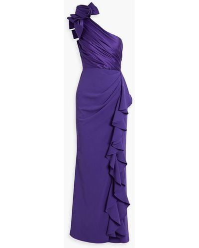 Badgley Mischka One-shoulder Floral-appliquéd Faille Gown - Purple