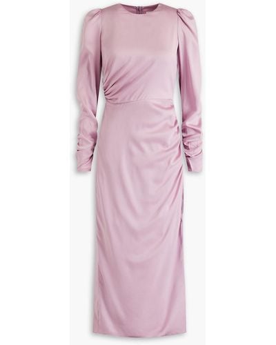 Zimmermann Ruched Silk-blend Satin Midi Dress - Pink