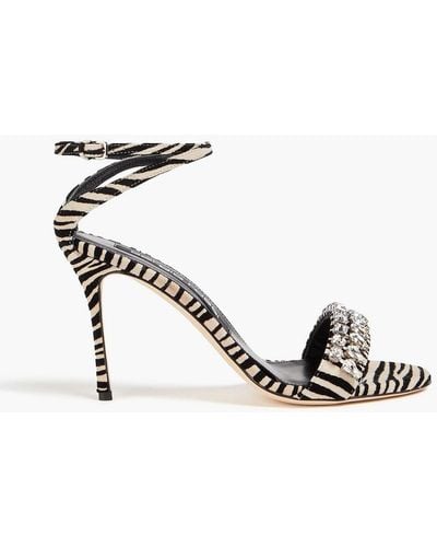 Sergio Rossi Crystal-embellished Zebra-print Suede Sandals - Metallic