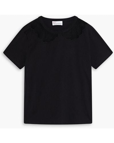 RED Valentino Point D'esprit-trimmed Cotton-jersey T-shirt - Black