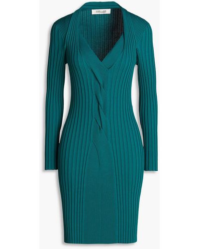 Diane von Furstenberg Twist-front Ribbed-knit Dress - Blue