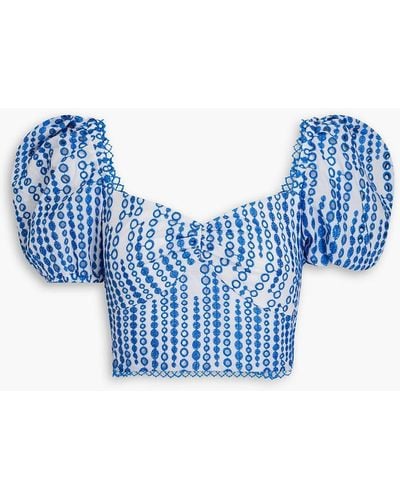 Charo Ruiz Menorca Cropped Broderie Anglaise Cotton-blend Top - Blue