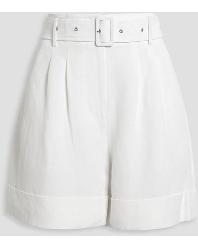 Co. Pleated Belted Slub Woven Shorts - White
