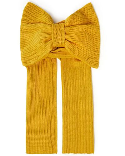 Red(V) Bow-embellished Knitted Scarf - Yellow