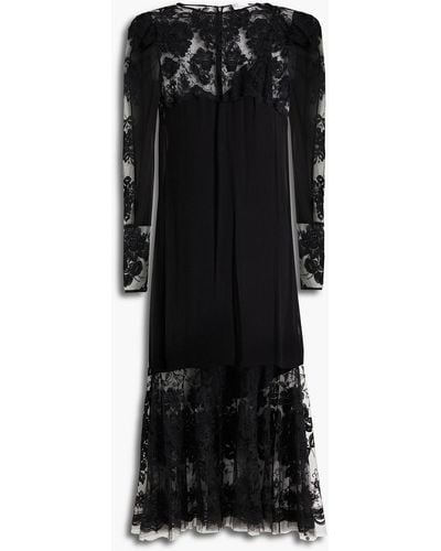 RED Valentino Embroidered Silk-georgette And Tulle Midi Dress - Black