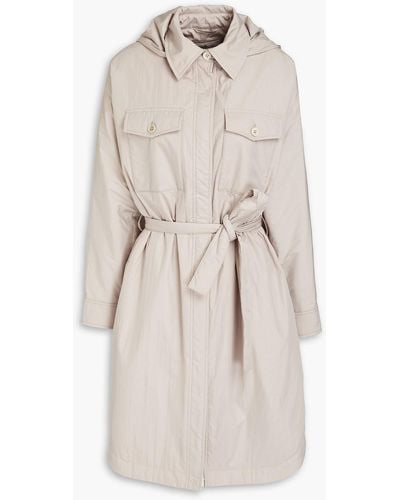 Brunello Cucinelli Bead-embellished Belted Shell Hooded Trench Coat - Natural