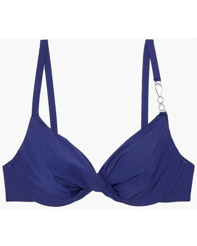 Simone Perele Gold Twist-front Embellished Bikini Top - Blue