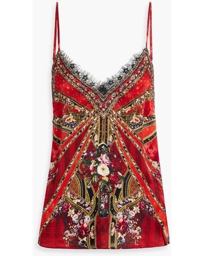 Camilla Printed Crystal-embellished Silk Camisole - Red