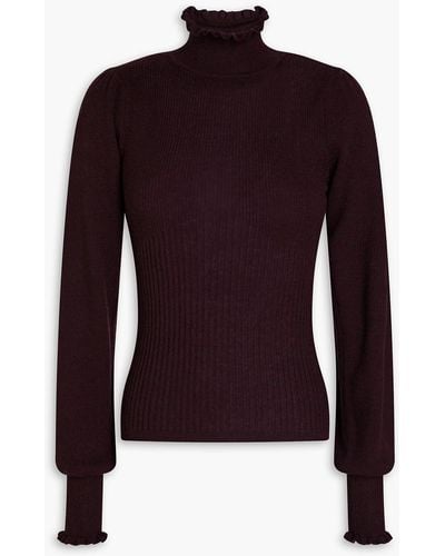 Autumn Cashmere Ribbed Cashmere Turtleneck Sweater - Purple