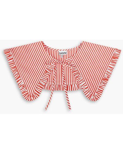 Ganni Ruffled Striped Cotton-poplin Collar - Pink