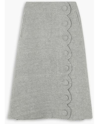 Lisa Marie Fernandez Scalloped Linen-blend Grain De Poudre Midi Skirt - Gray