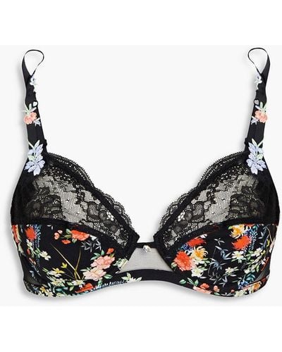 Lise Charmel Lace-trimmed Floral-print Jersey Underwired Bra - Black