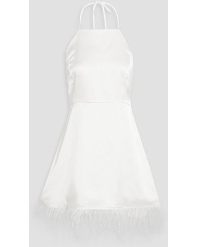 HVN Reece Feather-embellished Satin Mini Dress - White