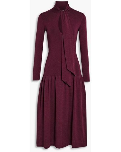 Ferragamo Gathered Wool-blend Midi Dress - Purple