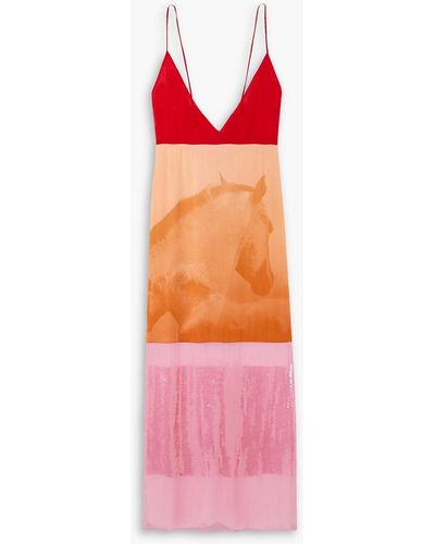 Stella McCartney Sequin-embellished Printed Organic Silk Crepe De Chine Midi Dress - Pink