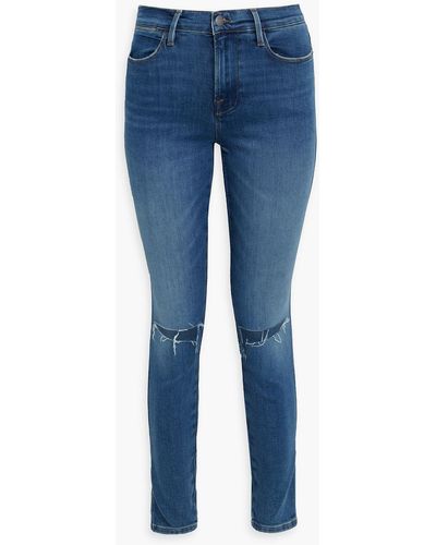 FRAME Le High Skinny Distressed High-rise Skinny Jeans - Blue