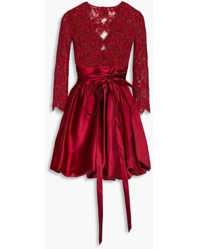 Zuhair Murad Corded Lace-paneled Mikado Mini Dress - Red