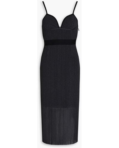Hervé Léger Metallic Ribbed-knit Midi Dress - Black