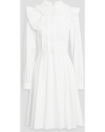 Mikael Aghal Crochet-trimmed Pintucked Poplin Dress - White