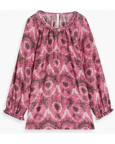 Raquel Allegra Gathered Tie-dyed Silk-crepe Blouse - Pink