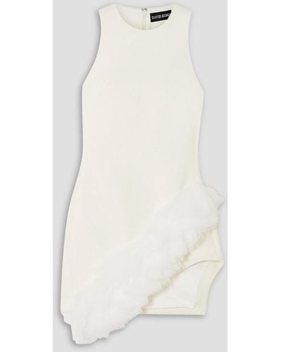 David Koma Asymmetric Tulle-trimmed Wool-crepe Mini Dress - White