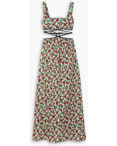 Agua Bendita Peonia Cutout Floral-print Cotton Maxi Dress - Green