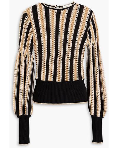 Zimmermann Dancer Striped Cotton-blend Crochet-knit Sweater - Black