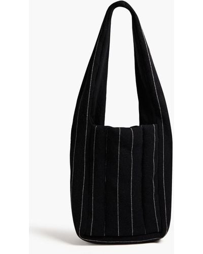 JOSEPH Pinstriped Merino Wool Shoulder Bag - Black