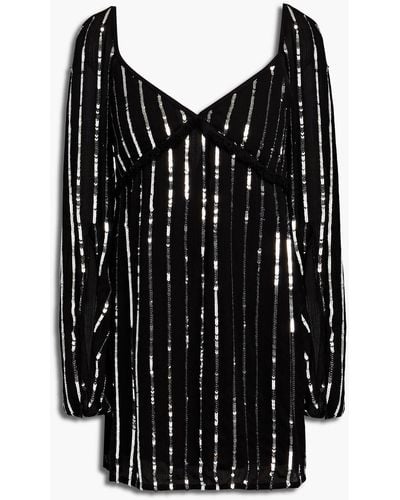 Sundress Marilia Frayed Embellished Gauze Mini Dress - Black