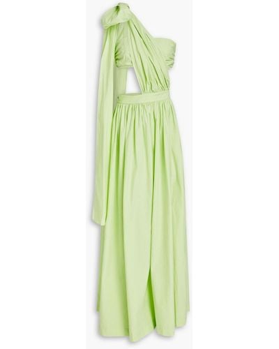 Bondi Born St Tropez One-shoulder Gathered Cotton-poplin Maxi Dress - Green