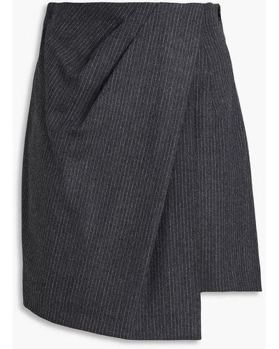 IRO Wrap-effect Pinstriped Stretch-wool Flannel Mini Skirt - Grey