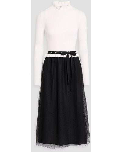 RED Valentino Ruffled Ribbed Wool And Point D'esprit Midi Dress - Black