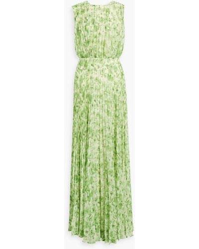 Mikael Aghal Pleated Printed Chiffon Maxi Dress - Green
