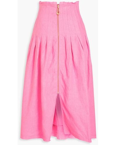 Aje. Charme Pleated Linen Midi Skirt - Pink
